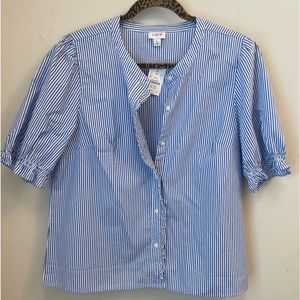 NWT JCrew Button Up Blue and White Striped Blouse, 98% cotton, 2% elastane